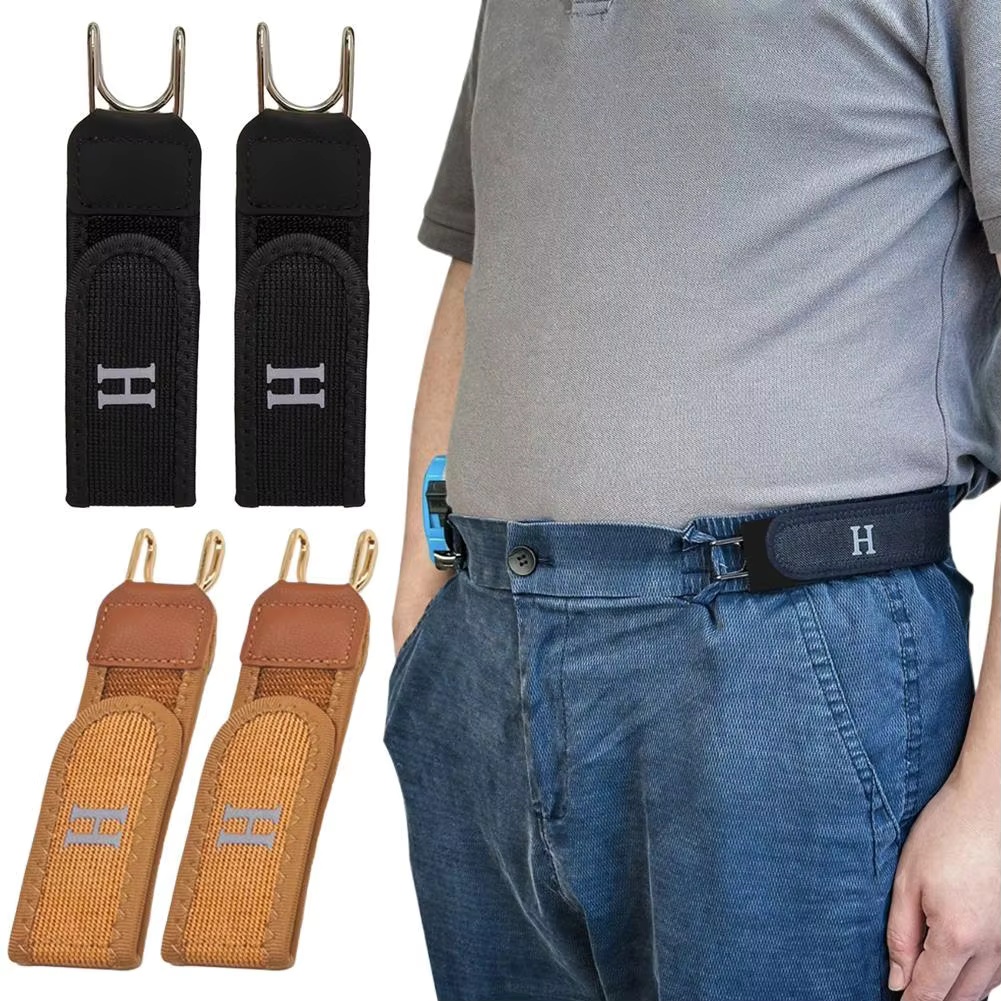 2Pcs Adjustable Buckleless Belt Hook Elastic Velcro Waist Buckle Waist Belt For Men‘s  Casual Belt With Buckle