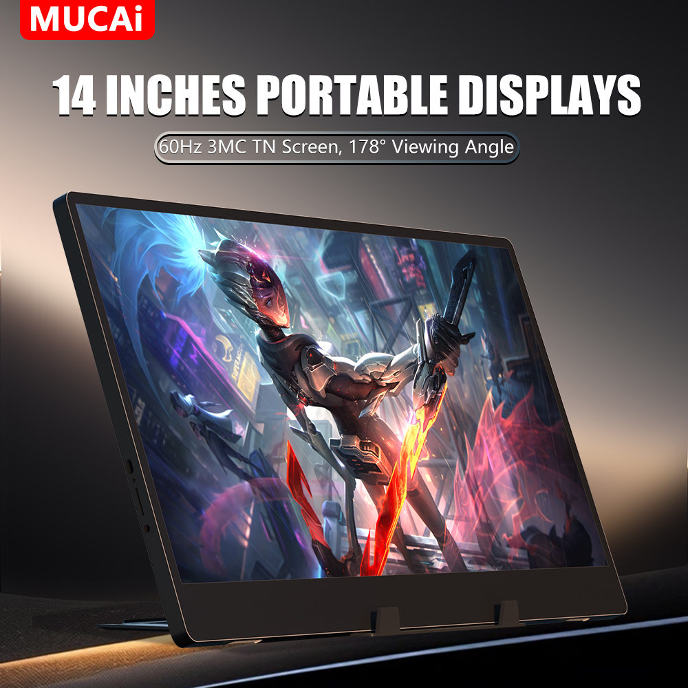 MUCAI N140-S36 Portable Display 14 Inch 60Hz Resolution 1366*768 TN Panel 250cd/㎡ Brightness 3ms Response Portable Monitor