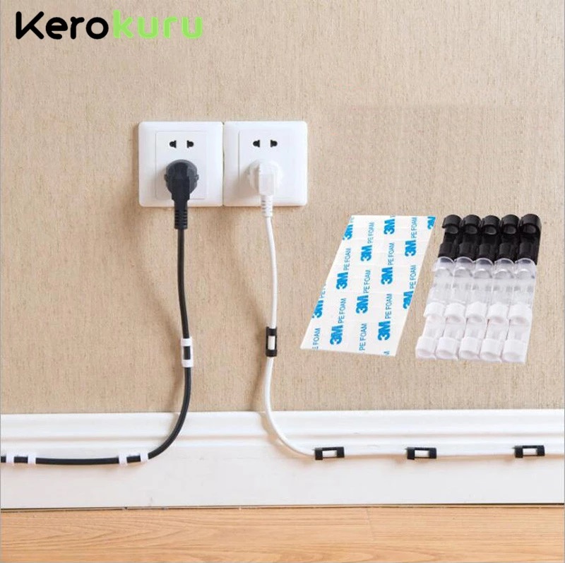16pcs Self Adhesive Cable Clips Organizer USB Mobile Data Charger Cable Wire Holder Clamp Cord Management Wire Winder Buckle Clips Ties Fixer Fastener