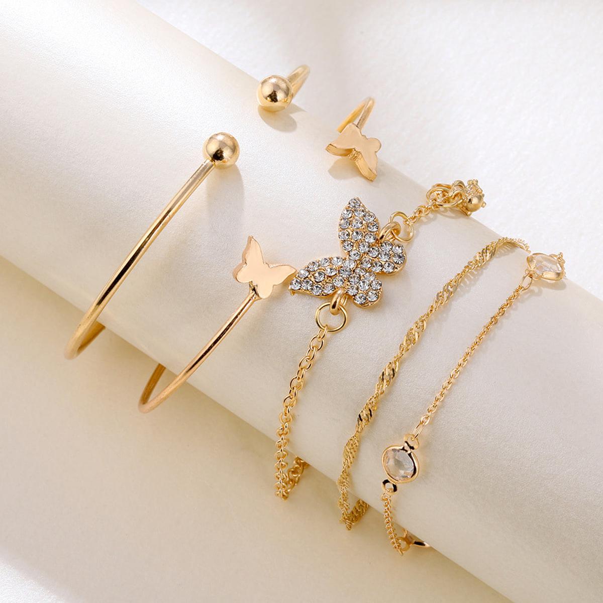 All Season Alloy, Faux Pearl & Crystal Butterfly Design Golden Bracelet Set for Women – Fashion Jewellery