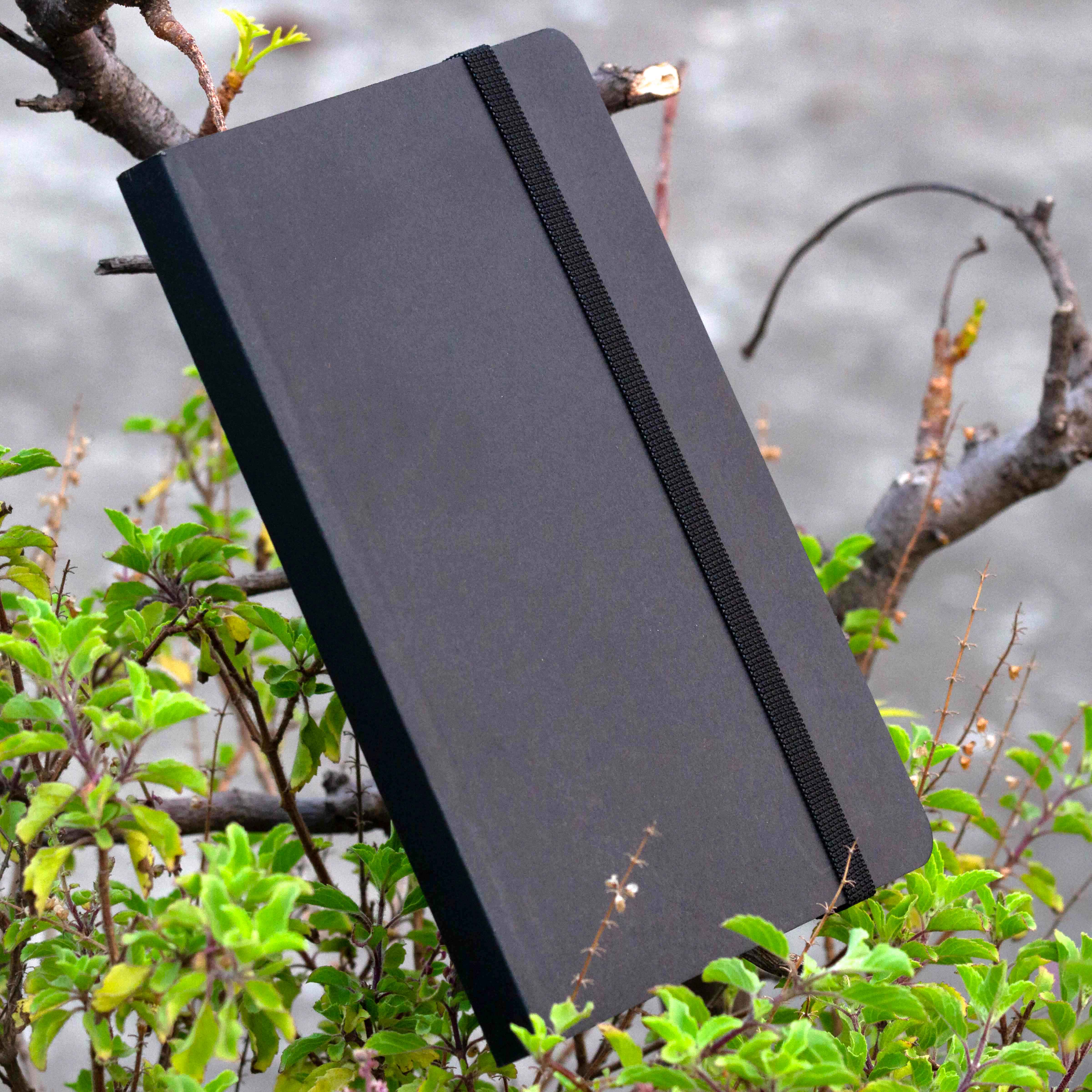 Daily Journal Dotted Black Notebook with Elastic Band