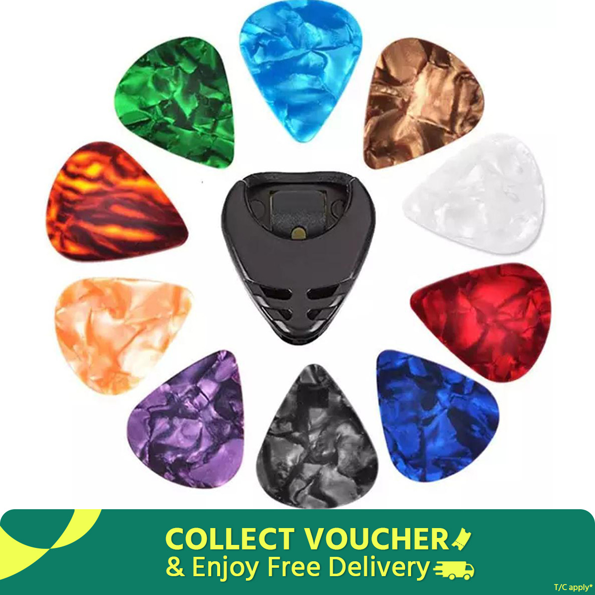 10Pcs Guitar Picks & Guitar Pick Holder Set for Acoustic Guitar Electric Guitar Bass Ukulele Stick-on Holder Random Color