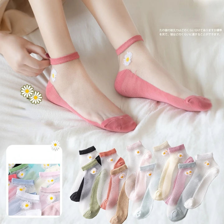 China Yuki Breathable Daisy Ice Silk Transparent Socks for Women – Cool & Comfortable