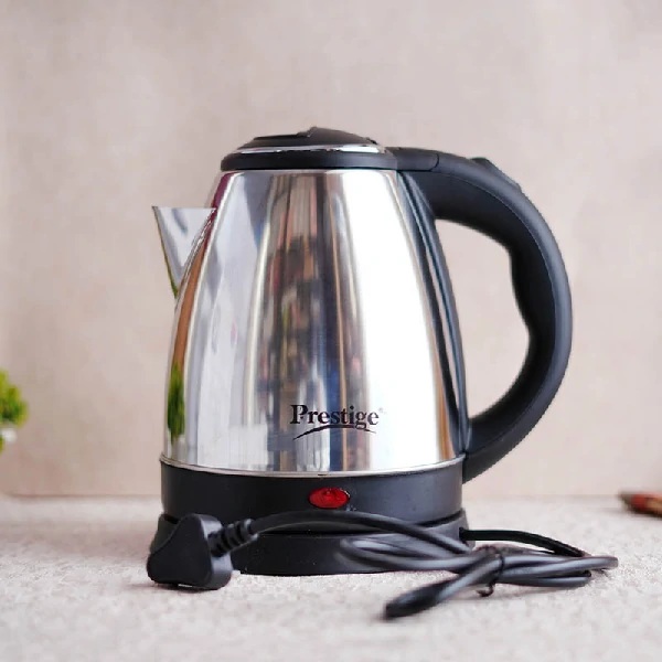 Prestige 2L Stainless Steel Electric Kettle with Overheat Protection and Fast Boiling - Silver and Black