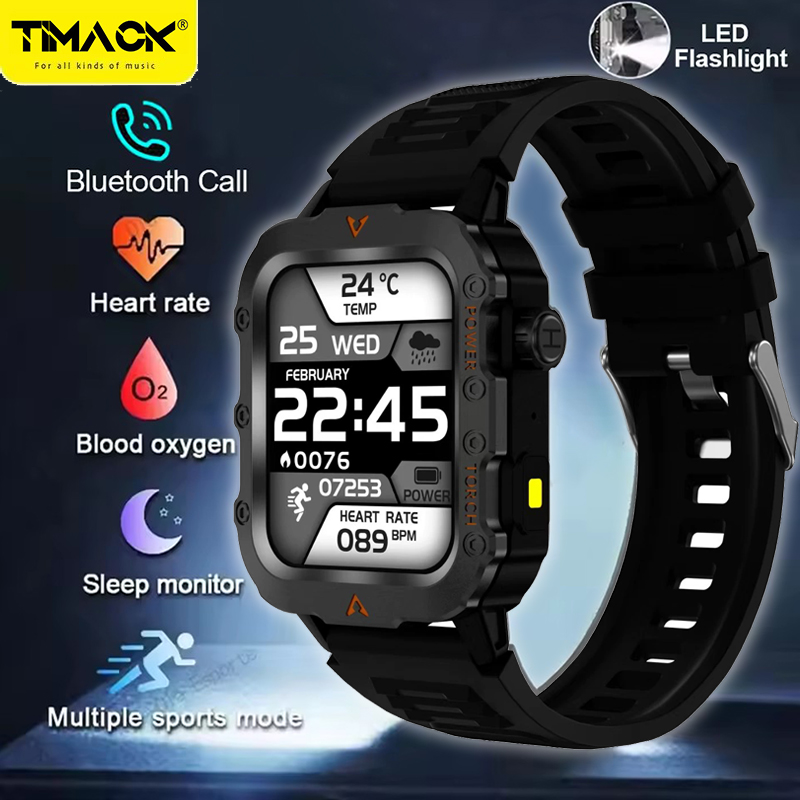Timack® Smart Watch For Huawei Xiaomi Military Men Flashlight Waterproof Outdoor Sport Tracker HD Bluetooth Call Smartwatch