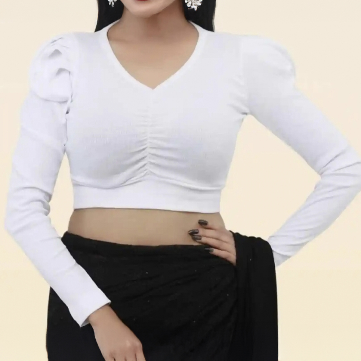 Women's Short Body Crop Top with Long Sleeves - Premium Stitching