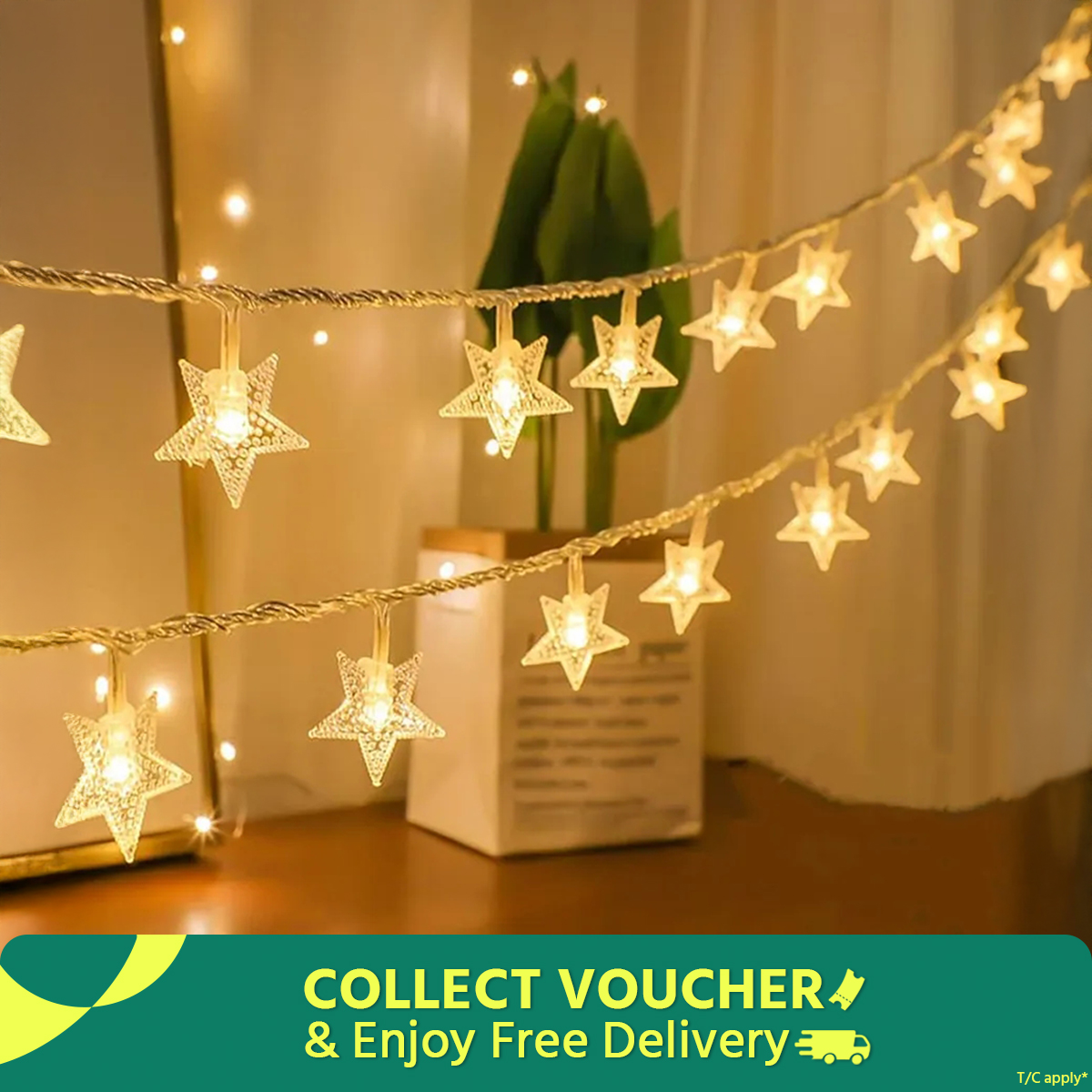 LED Star String Fairy Lights - Golden