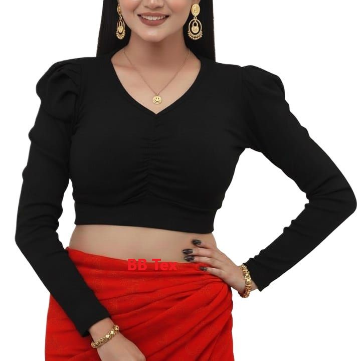 Rib Fabric Fashionable Soft and Comfortable and Kuchi Long Sleeve Blouses for Women