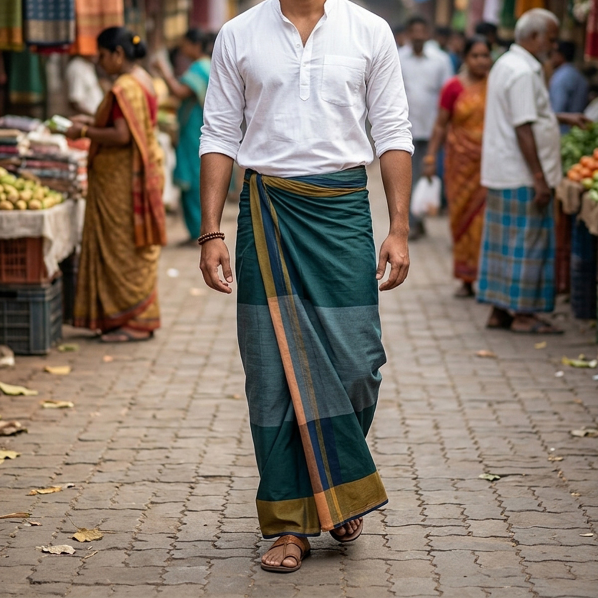 LUNGI FOR MEN - MULTI COLOR CHECK DESIGN LUNGI - COTTON & POLYESTER YARN MIXED FABRIC LUNGI - STITCHED LUNGI (5 HAND)- Inventive Choice