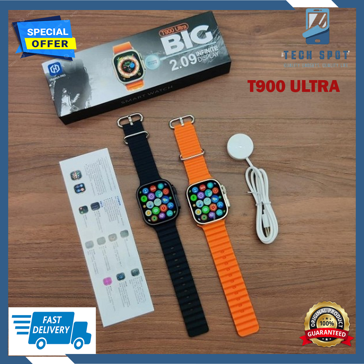 T900 ULTRA Smartwatch 2.09" Hd Screen Bluetooth Calling Pedometer Hear Rate Blood Pressure Sleeep Sports Watch For Mobile