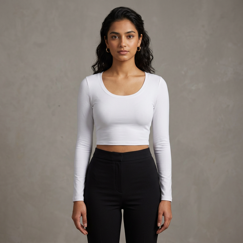Ladies Long Sleeve Crop Top Rib fabric