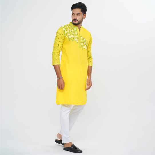 Men's High Quality Punjabi for various occasions with yellow