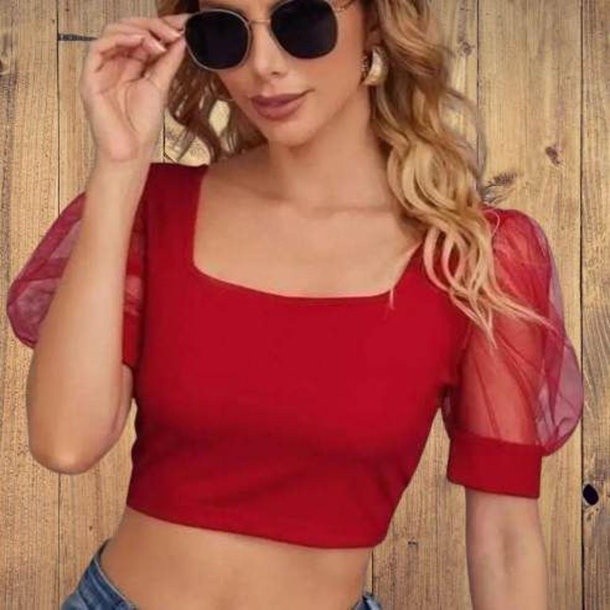 Puff Sleeve Tissue Hata Crop Top - Blouse