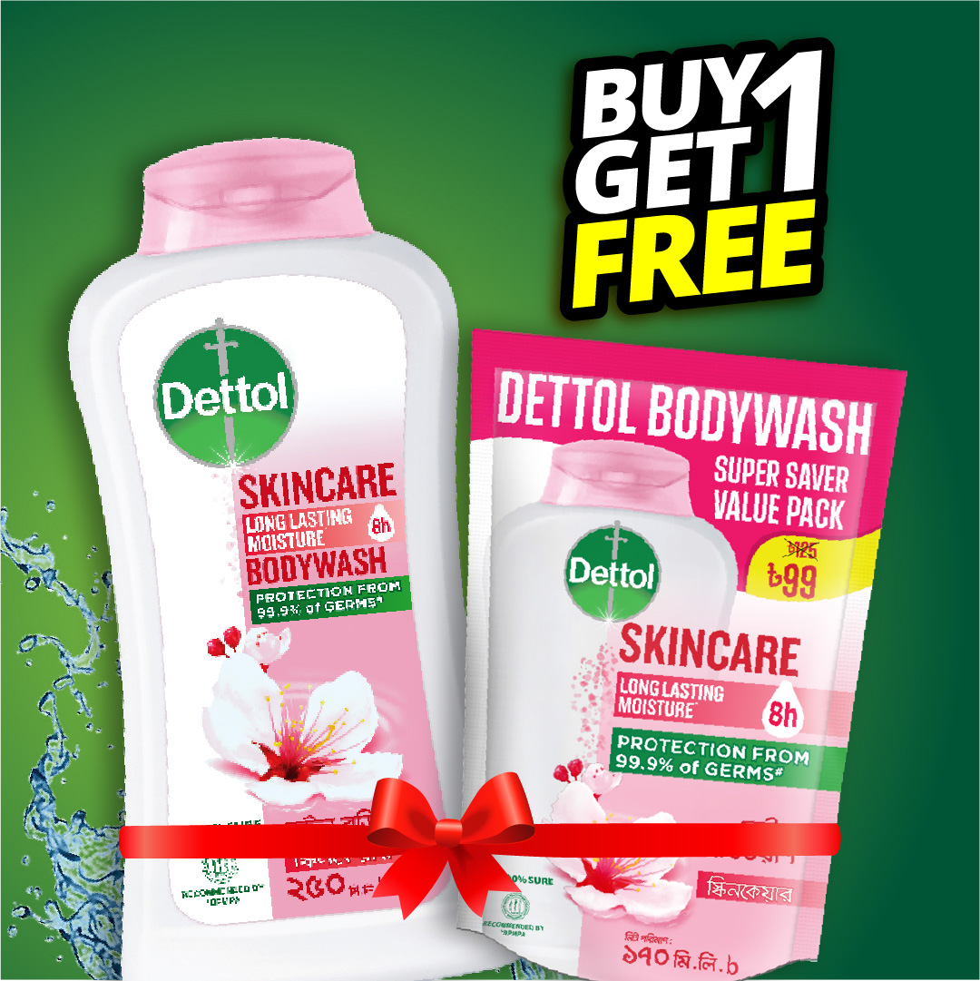Buy 1 Get 1 Free - Dettol Skincare Rose & Sakura Blossom Bodywash 250ml with 8 Hour Lasting Moisture + Skincare Bodywash 170ml Super Saver Value Pack