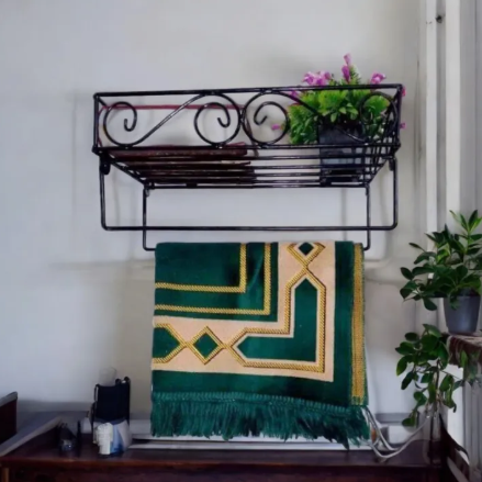 Sturdy and Elegant 12" Metal Wall  Stand in Black – Comes with 2 Jaymamaz Hangers – Ideal for  Sharif Display and Jainamaj Hanging – Perfect Wall Mount Stand for Home or Mosque.