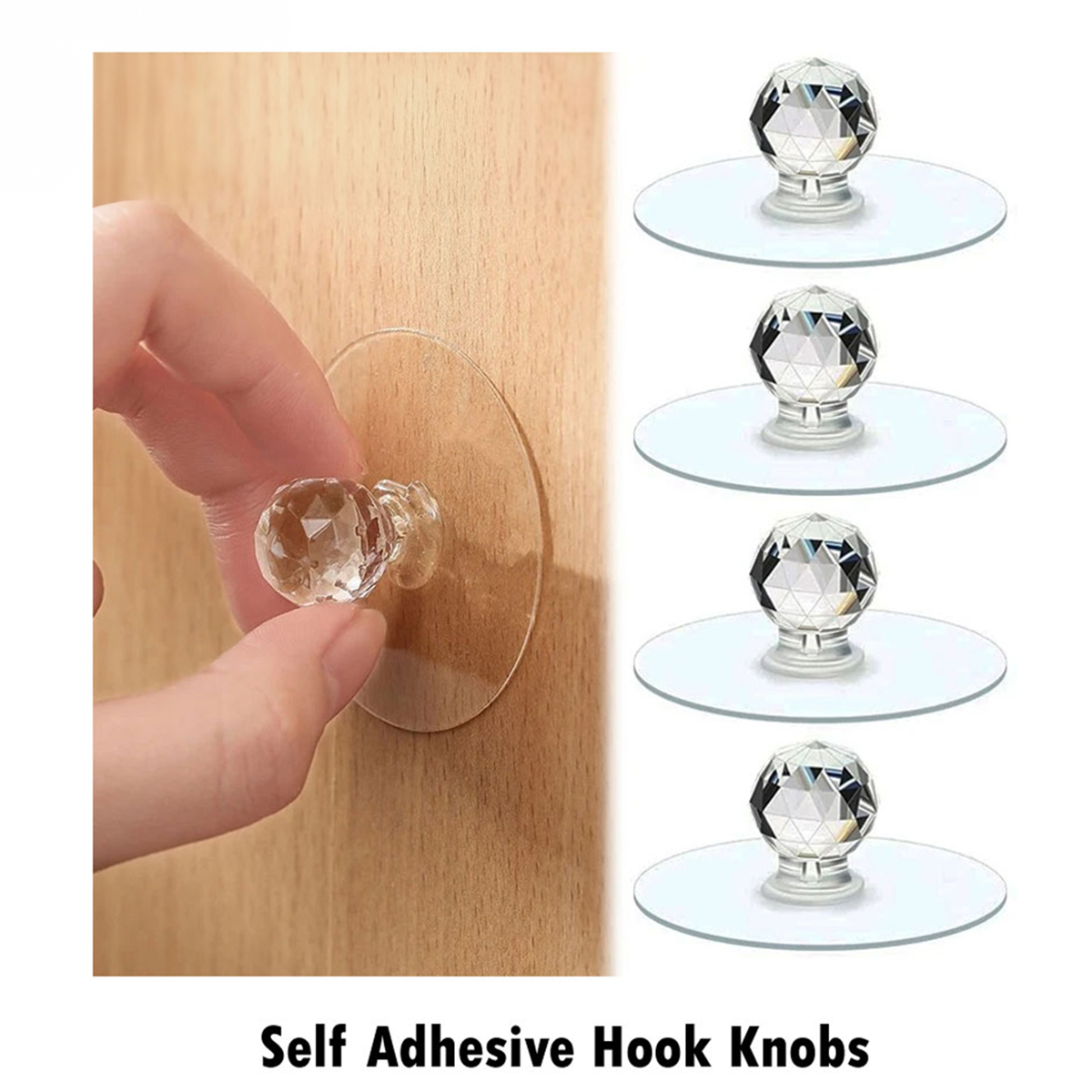 Self-Adhesive Acrylic Knobs - No Drilling, Diamond Shape - 5 pcs