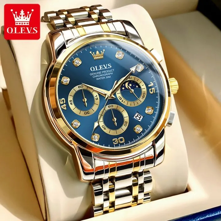 O'levs Watches for Men Diamond Business Dress Analog Quartz Stainless Steel Date Luxury Casual Fashion Wrist Watch Waterproof Luminous