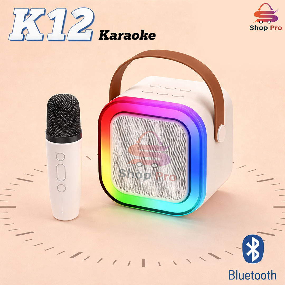 K12 Kids Karaoke Microphone Speaker Machine | Bluetooth-Compatible Wireless Karaoke Mic with RGB LED Lights & Built-In Speaker