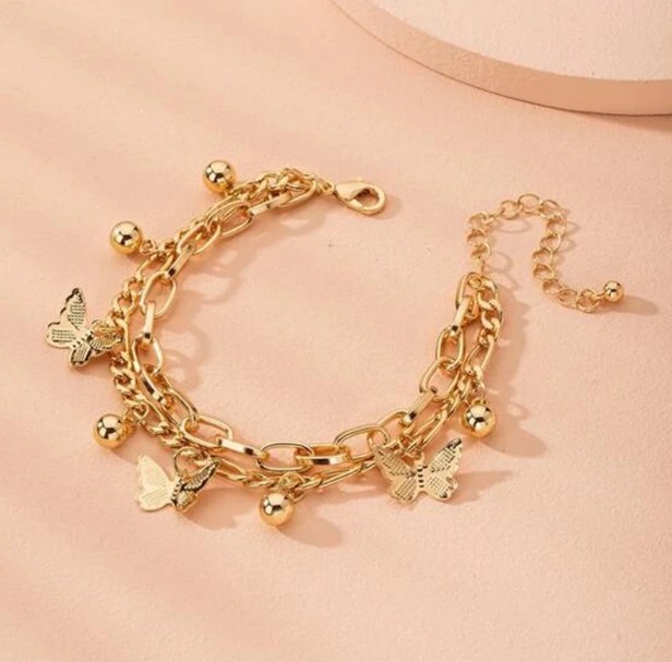 Butterfly Bracelet Woman Layered Girl Bracelets Tassel Fashion Clavicle Chain Lady Party Silver Color European Zinc Alloy Collare