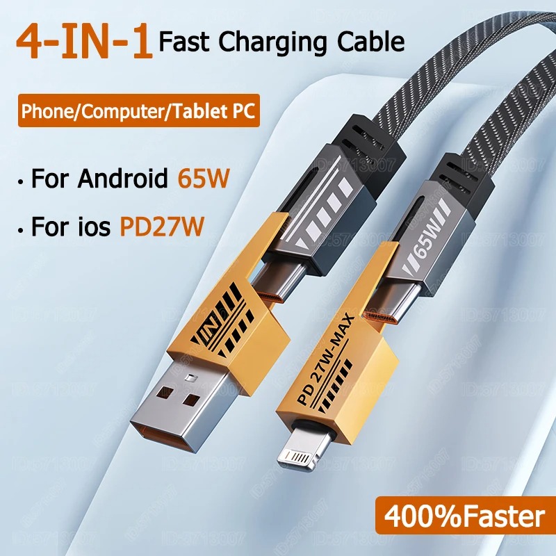 CASIFY CU05 65W 4 in 1 65W Fast Charging Cable USB To Type C PD Cable Fast Charger Mobile Phone Cable 65W Fast Charging Cable Type C to C Usb To C To iPhone Cable