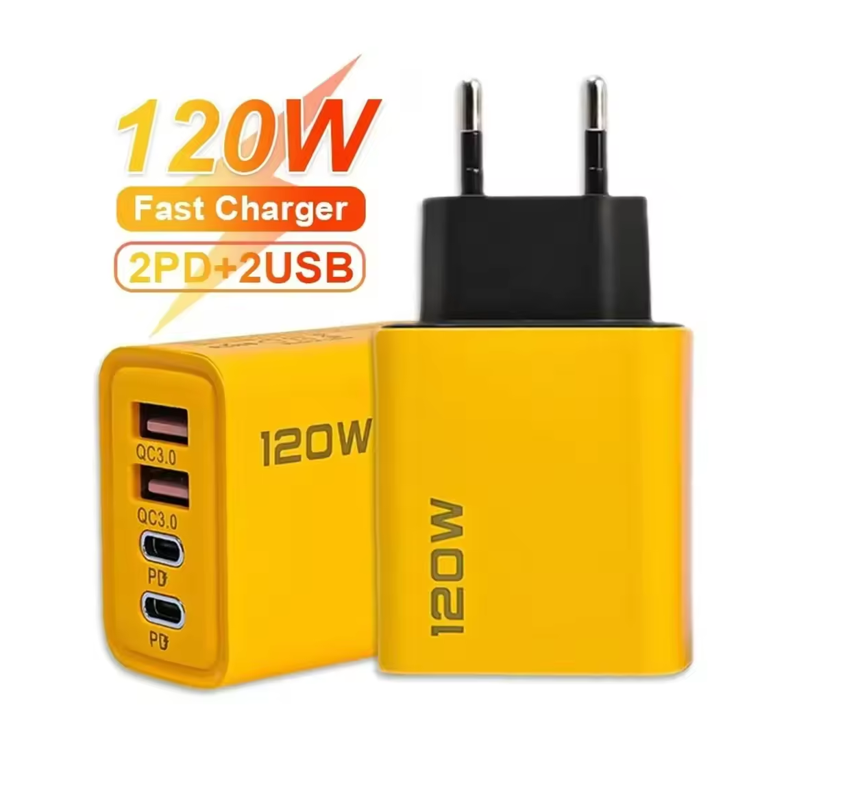 4 in 1 Mobile Adapter Charger 4 Ports (2 USB + 2 PD) Plug Quick Charge 3.0 Wall Charger Adapter For iPhone 15 Samsung Xiaomi Android PD USB EU  and Cable