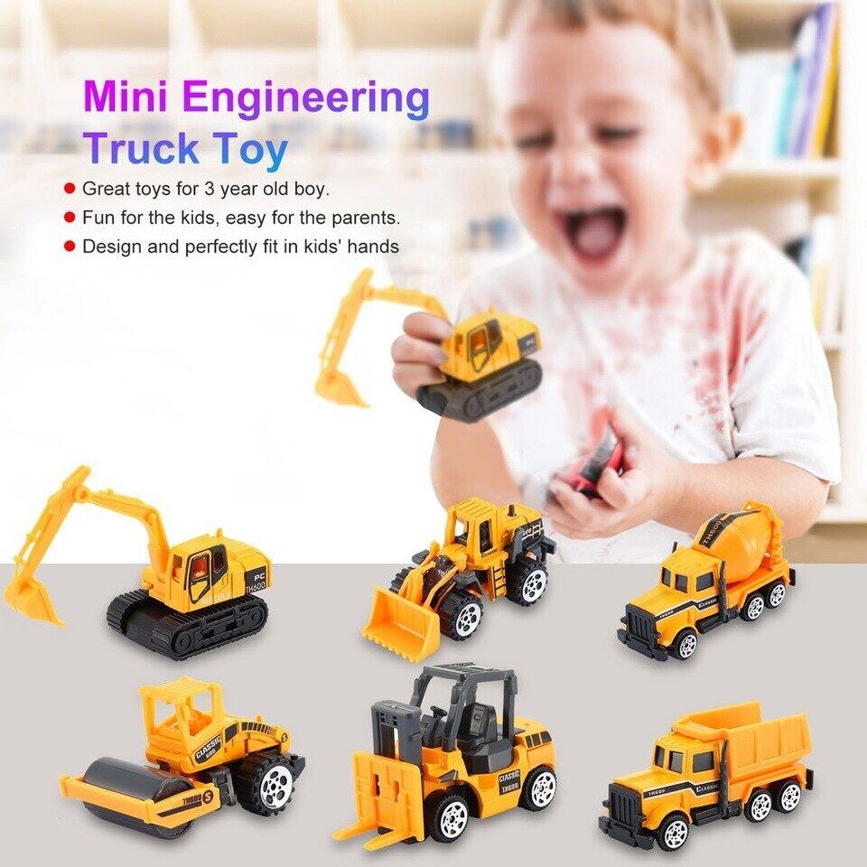 6-Piece Construction Toy Set for Kids – Toy Cars, Crane, Bulldozer, Truck, Bus, and Roller Mixer