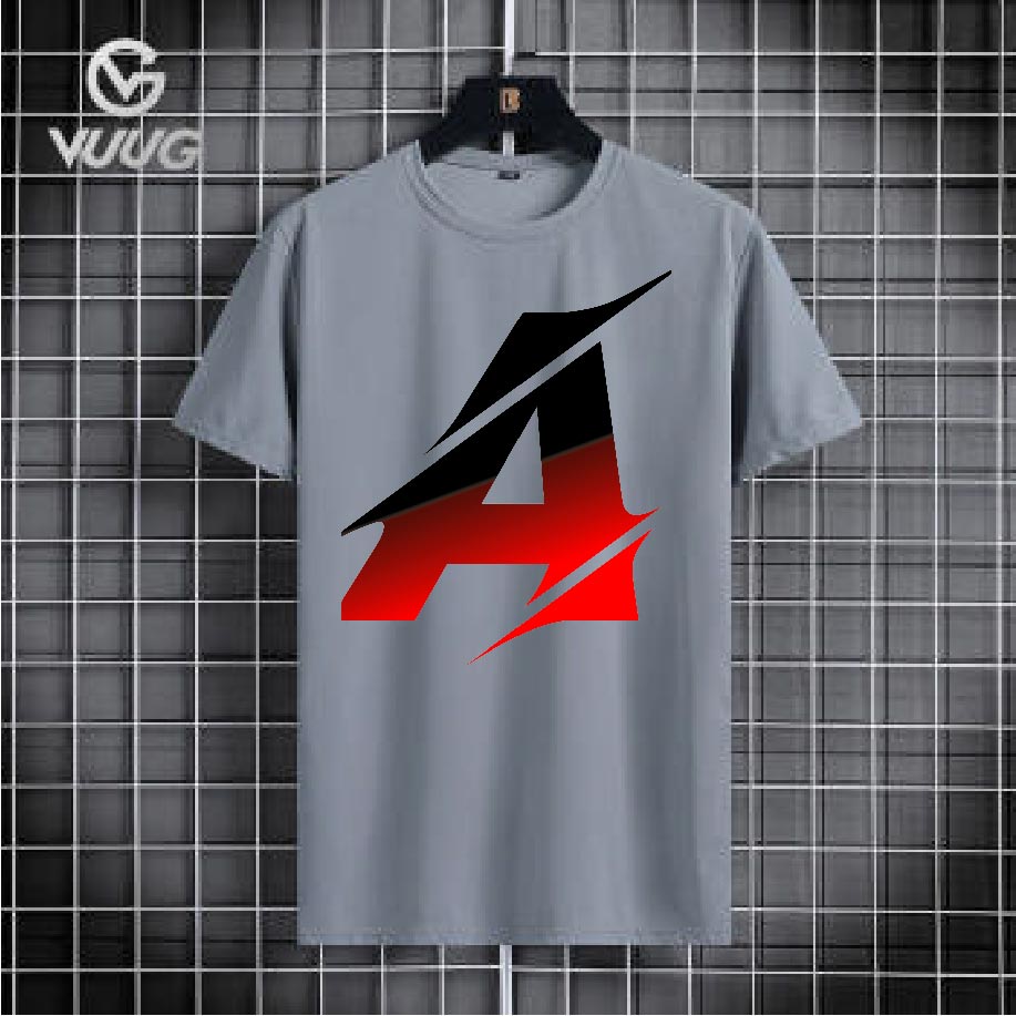 Men's Ash Color Alphabet "A" T-Shirt – Half Sleeve, Round Neck, Stylish & Comfortable Casual Wear
