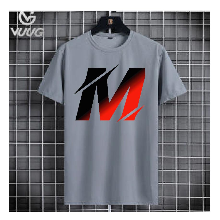 Men's Ash Color Alphabet "M" T-Shirt – Half Sleeve, Round Neck, Stylish & Comfortable Casual Wear