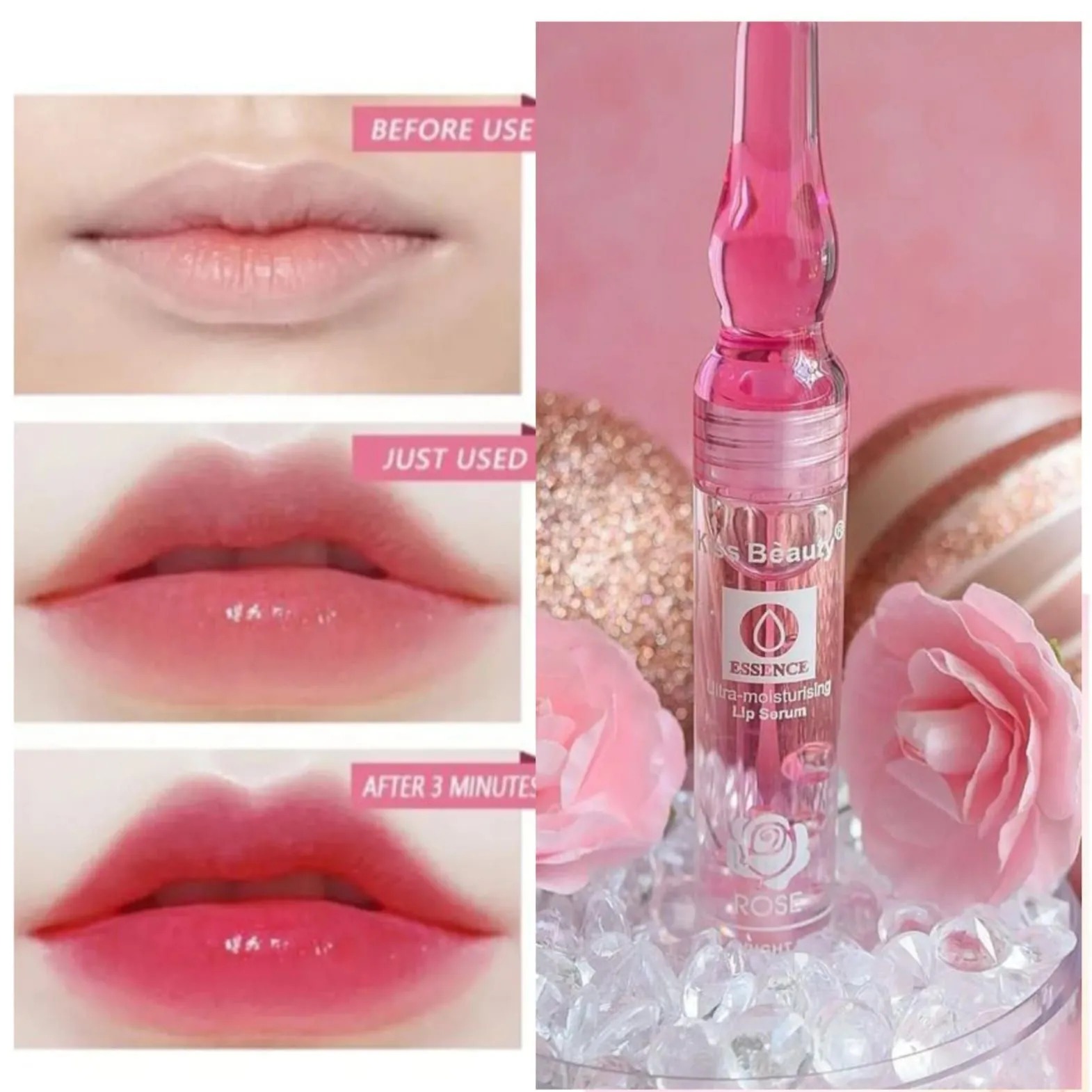 Kiss Beauty Lip Serum Essence Ultra Moisturising Rose -5ml