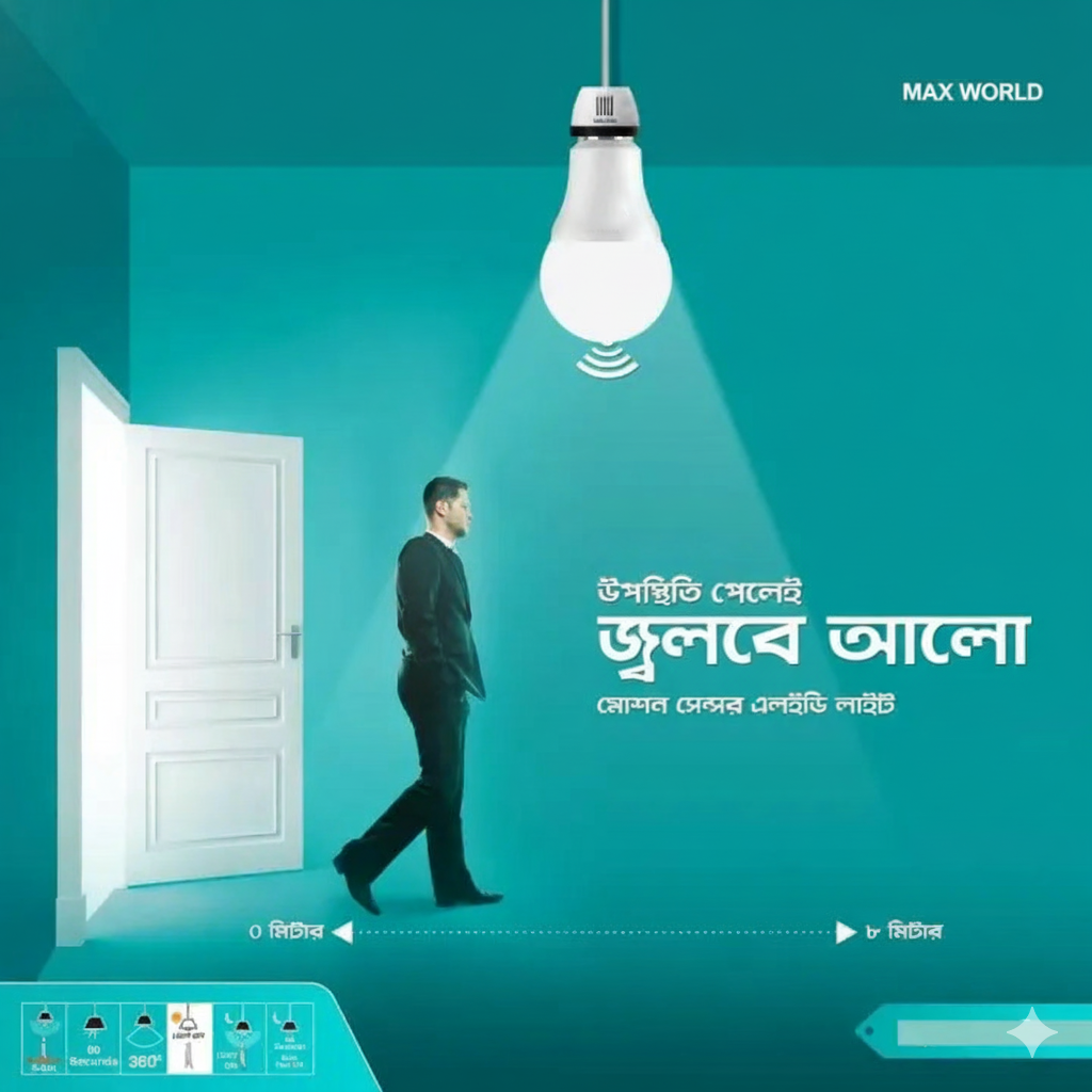 Max World 15W Motion Sensor Auto ON/OFF LED Light
