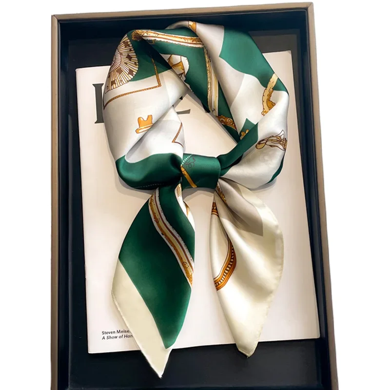 Neckerchief Female Luxury Square Scarf for Women Silk Feeling Shawl Satin Hijab Fashion Wraps Hair Bands Ribbon Headband Bandann