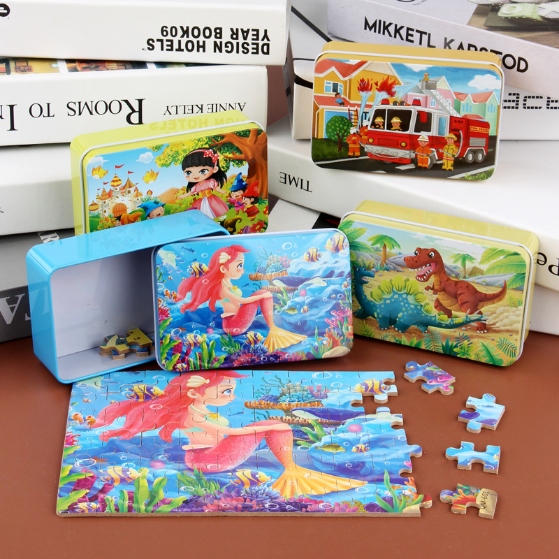 Hot New 60 Pieces Wooden Puzzle Toys for Children Cartoon Vehicle Animal Wood Jigsaw Baby Learning Educational Toy Kids