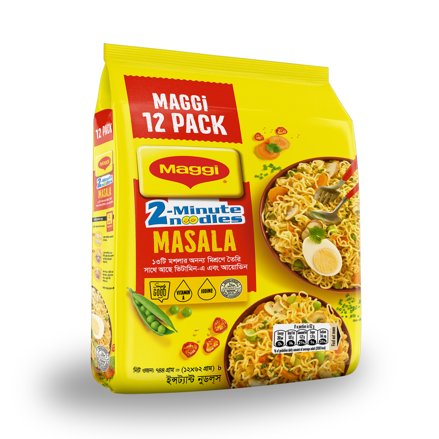 2-Minute Masala Instant Noodles 12 Pack - 744G